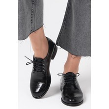 Mio Gusto Berta Siyah Renk Krokodil Desenli Kadın Oxford Düz Ayakkabı