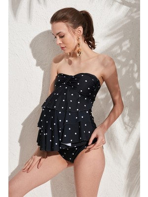 Pierre Cardin Straplez Volanlı Hamile Tankini Puantiye Siyah 207713