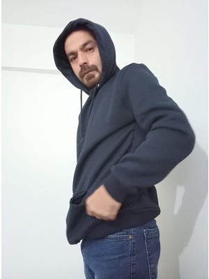 Kapşonlu Kangru Cepli Şardonlu 3 Iplik Sweatshirt