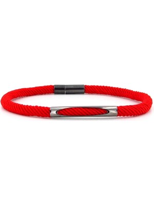 Solfera Kırmızı Örgü Ipli Antrasit Metal Mıknatıslı Erkek Bileklik M028D