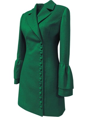C For You Yeşil Kolları Volanlı Yandan Düğmeli Ceket Elbise