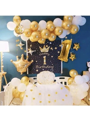 Çıtı Pıtı Store Kral Taçlı 1 Yaş Gold Zincir Balon Doğum Günü Seti