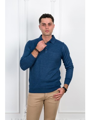 Woolen World Düğmeli Polo Yaka Regular Fit Desenli Erkek Kazak