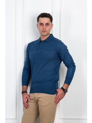 Woolen World Düğmeli Polo Yaka Regular Fit Desenli Erkek Kazak