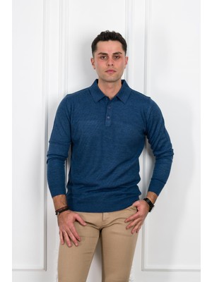 Woolen World Düğmeli Polo Yaka Regular Fit Desenli Erkek Kazak