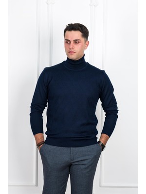 Woolen World Boğazlı Regular Fit Desenli Erkek Kazak