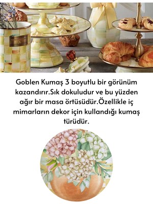 Lilies Atelier Mackenzie Model Damalı Gold Ortanca Runner ve Ortanca Mutfak Havlusu Luxury Dekor