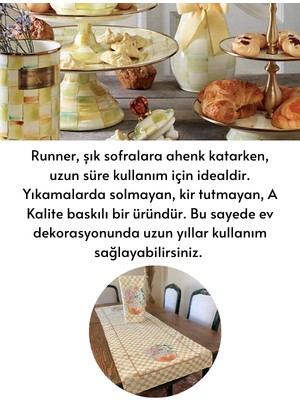 Lilies Atelier Mackenzie Model Damalı Gold Ortanca Keten Leke Tutmaz Luxury Dekor Runner