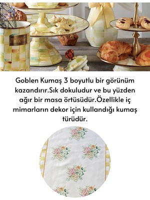 Lilies Atelier Mackenzie Model Damalı Gold Ortanca Keten Runner ve Sarı Damalı Ortanca Buketi Mutfak Havlusu