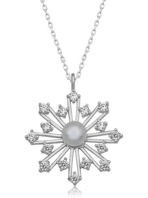 Gumush Gümüş Incili Kar Tanesi Kadın Kolye