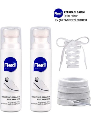 Flexi Care Beyaz Spor Deri Bez ve Kumaş Ayakkabı Boyası 2 Adet Bağcıklı 75 ml