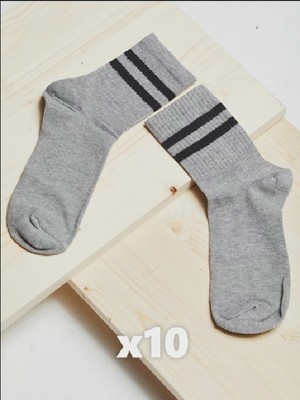 Herosa Tekstil 10'lu Gri Çizgili Kısa Unisex Pamuklu Çorap