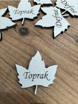 Leylaser 3x3 cm  Beyaz Ahşap Lazer Kesim Yaprak Figürlü Etiket Isimlik 50 Adet
