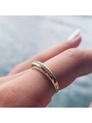 Fasek Gold Altın Yüzük - 14 Ayar Altın Bombeli Zirkon Sıra Taşlı Alyans - Yarım Tur Altın Yüzük