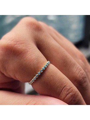 Fasek Gold Tam Tur Altın Yüzük - Yarım Tur 14 Ayar Turkuaz Taşlı Evlilik Alyansı - Günlük Hediyelik Alyans