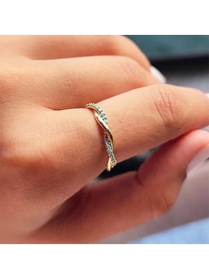 Fasek Gold Altın Yüzük - 14 Ayar Altın Örgü Model Turkuaz Taşlı Evlilik Alyansı - Burgu Taşlı Altın Yüzük