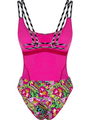 Bonesta Swimwear Çiçek Desenli Fuşya Mayo