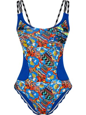 Bonesta Swimwear Çiçek Desenli Mavi Mayo