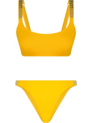 Bonesta Swimwear Love Taş Baskılı Sarı Atlet Bikini Takımı