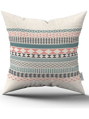Cango Home Çift Taraflı Krem Turuncu Etnik Kilim Desenli Dijital Baskılı Kırlent Kılıfı CGH1108