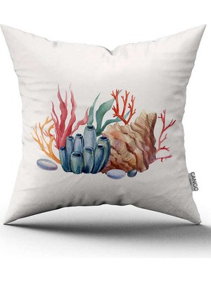 Cango Home Çift Taraflı Mavi Turuncu Marin Desenli Dijital Baskılı Kırlent Kılıfı CGH1172