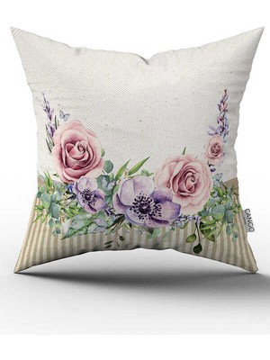 Cango Home Çift Taraflı Krem Pembe Çiçek Desenli Dijital Baskılı Kırlent Kılıfı CGH1065
