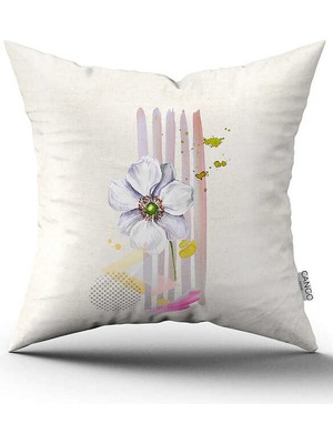 Cango Home Çift Taraflı Krem Pembe Modern Dekoratif Çiçek Desenli Dijital Baskılı Kırlent Kılıfı CGH1112