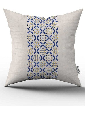 Cango Home Mavi Sarı Dekoratif Desenli Dijital Baskılı Kırlent Kılıfı CGH1051