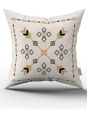 Cango Home Krem Siyah Etnik Kilim Desenli Dijital Baskılı Kırlent Kılıfı CGH1087