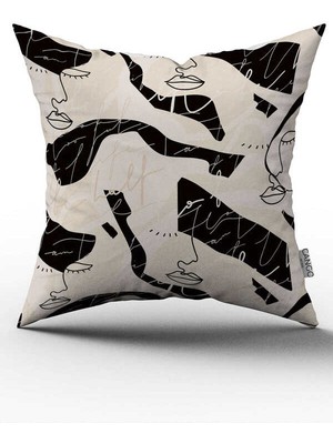 Cango Home Çift Taraflı Siyah Krem Renkli Modern Siluet Desenli Dijital Baskılı Kırlent Kılıfı CGH1100