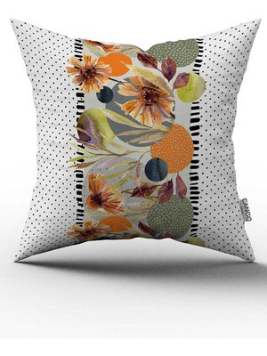 Cango Home Beyaz Siyah Puantiyeli Tropikal Desenli Dijital Baskılı Kırlent Kılıfı CGH1104