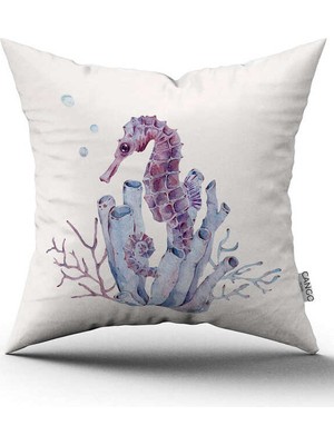 Cango Home Mavi Pembe Marin Desenli Dijital Baskılı Kırlent Kılıfı CGH1160