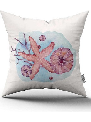 Cango Home Mavi Pembe Marin Desenli Dijital Baskılı Kırlent Kılıfı CGH1161