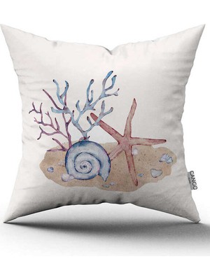 Cango Home Mavi Pembe Marin Desenli Dijital Baskılı Kırlent Kılıfı CGH1162