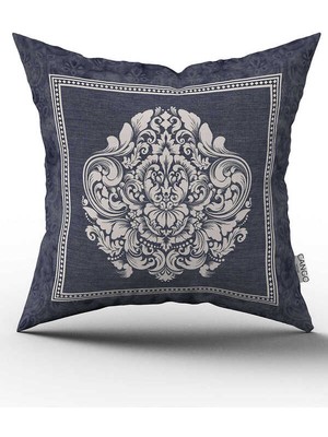 Cango Home Çift Taraflı Mavi Beyaz Dekoratif Damask Desenli Dijital Baskılı Kırlent Kılıfı CGH1053