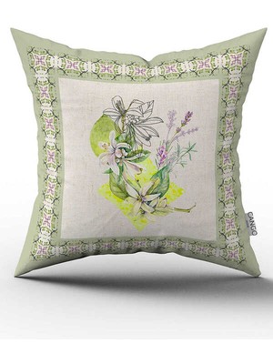 Cango Home Çift Taraflı Yeşil Krem Dekoratif Limon Desenli Dijital Baskılı Kırlent Kılıfı CGH1082