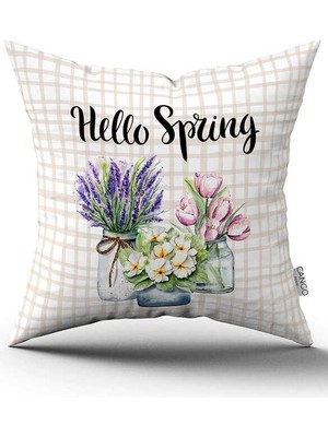 Cango Home Çift Taraflı Beyaz Krem Bahar Temalı Çiçek Desenli Dijital Baskılı Kırlent Kılıfı CGH1088