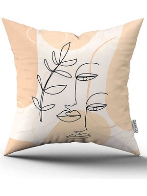 Cango Home Krem Siyah Modern Dekoratif Siluet Desenli Dijital Baskılı Kırlent Kılıfı CGH1094