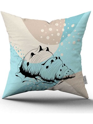 Cango Home Mavi Krem Marin Desenli Dijital Baskılı Kırlent Kılıfı CGH1183