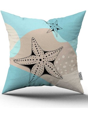 Cango Home Çift Taraflı Mavi Krem Marin Desenli Dijital Baskılı Kırlent Kılıfı CGH1185