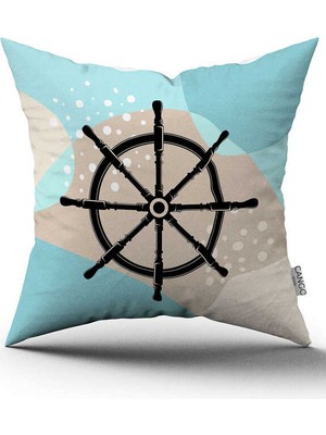 Cango Home Çift Taraflı Mavi Krem Marin Desenli Dijital Baskılı Kırlent Kılıfı CGH1186