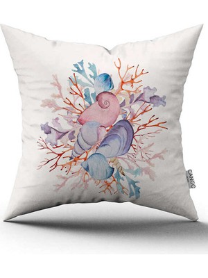 Cango Home Mavi Turuncu Marin Desenli Dijital Baskılı Kırlent Kılıfı CGH1187