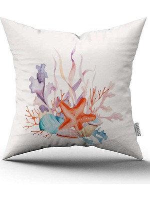 Cango Home Çift Taraflı Mavi Turuncu Marin Desenli Dijital Baskılı Kırlent Kılıfı CGH1188