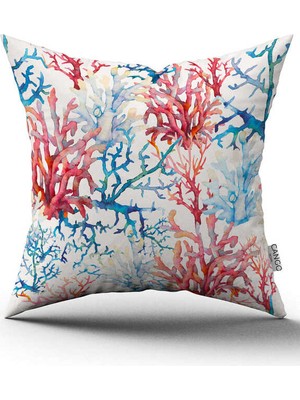 Cango Home Çift Taraflı Kırmızı Mavi Marin Desenli Dijital Baskılı Kırlent Kılıfı CGH1153