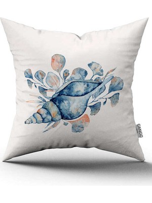 Cango Home Mavi Turuncu Marin Desenli Dijital Baskılı Kırlent Kılıfı CGH1156