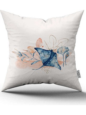 Cango Home Mavi Turuncu Marin Desenli Dijital Baskılı Kırlent Kılıfı CGH1157