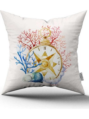 Cango Home Çift Taraflı Mavi Turuncu Marin Desenli Dijital Baskılı Kırlent Kılıfı CGH1167