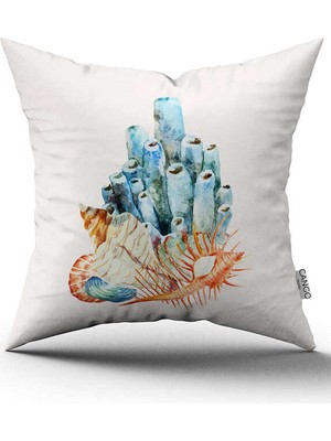 Cango Home Mavi Turuncu Marin Desenli Dijital Baskılı Kırlent Kılıfı CGH1168