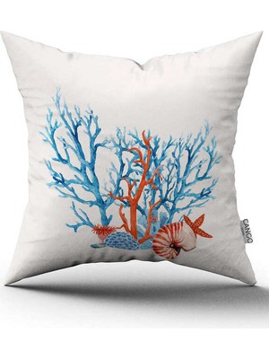 Cango Home Çift Taraflı Mavi Turuncu Marin Desenli Dijital Baskılı Kırlent Kılıfı CGH1170