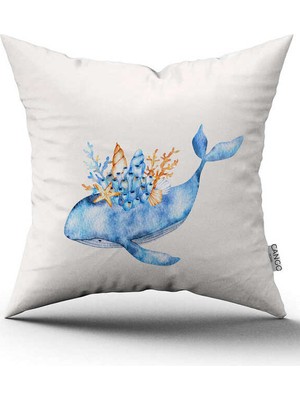 Cango Home Çift Taraflı Mavi Turuncu Marin Desenli Dijital Baskılı Kırlent Kılıfı CGH1130